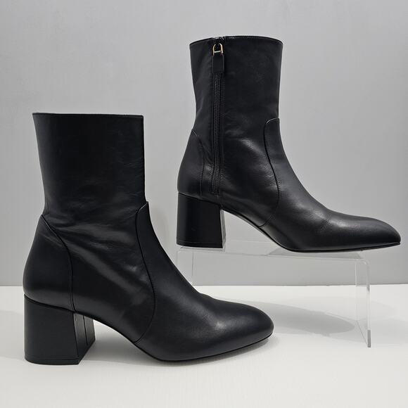Stuart Weitzman Flareblock 60 Ankle Boot Womens 10 Black Leather Zip Block Heel - Picture 3 of 15